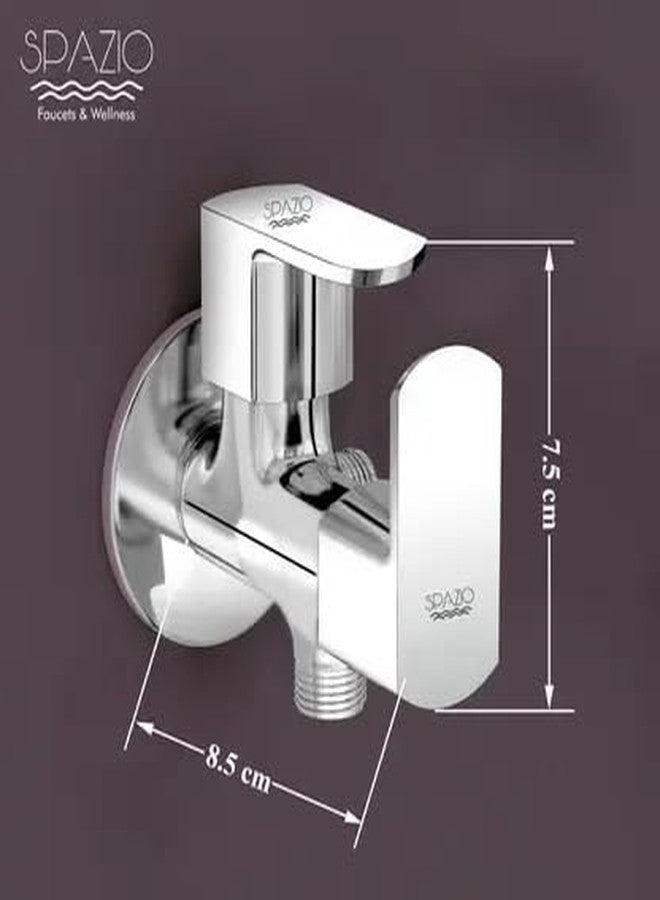 SPAZIO صمام زاوية ثنائي الاتجاه من مجموعة Spazio Brass Kubix Prime، يُثبت على الحائط (عبوة من قطعة واحدة)، مطلي بالكروم الفضي، صمام زاوية ثنائي الاتجاه/صنبور زاوية (نوع التثبيت على الحائط) - Image 2